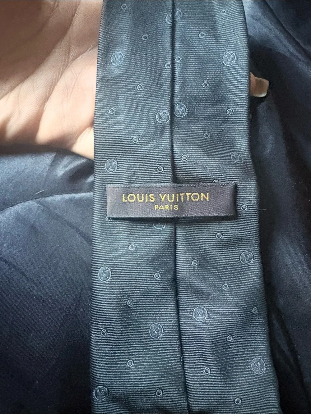 Louis Vuitton Black Silk Tie with Subtle Logo Motif